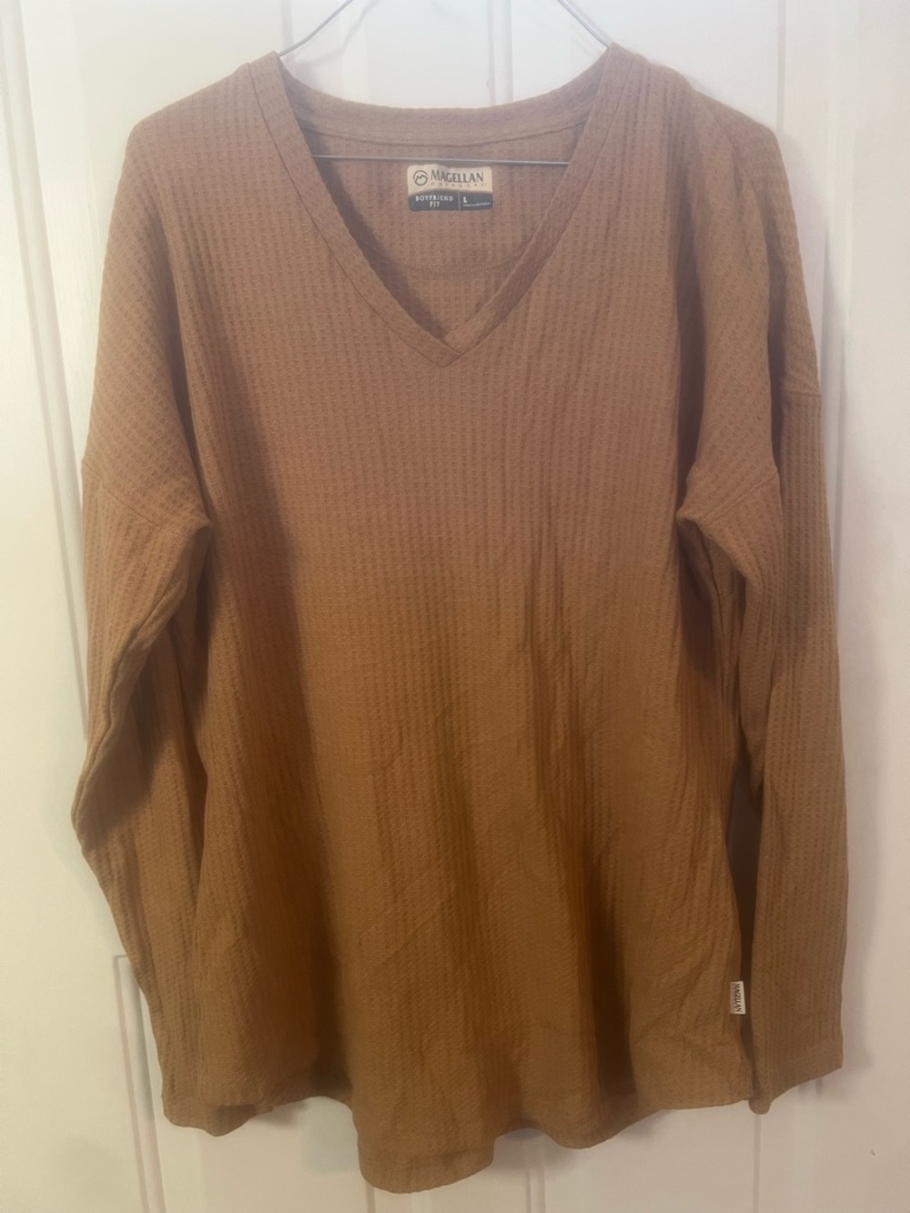 Magellan Outdoors Outdoors Womens V-Neck Waffle Knit Sweater - Tan